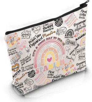 VAMSII Spanish Teacher Appreciation Inspired Gift Good Day To Teach Spanish Makeup Bag Spanish Lover Cosmetic Bag Back To Sch-ool Gift (Good Day To Teach Spanish M)