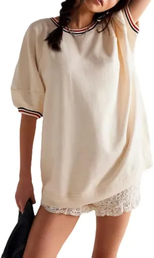 VAOYIU Womens Oversized Short-Sleeve Sweatshirt with Contrast Trim Vintage-Inspired Official Pullover T-Shirt