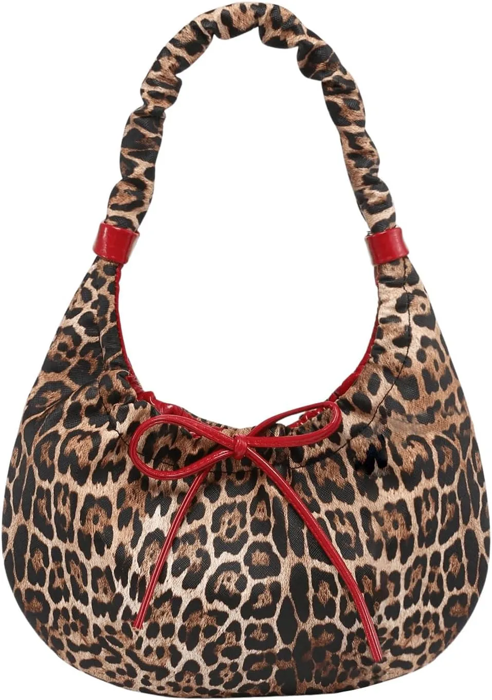 Verdusa Women's Cheetah Bow Tie Shoulder Handbags PU Leather Holiday Crescent Underarm Bags