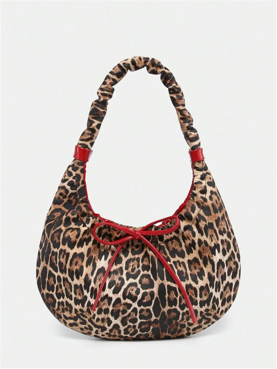 Verdusa Women's Cheetah Bow Tie Shoulder Handbags PU Leather Holiday Crescent Underarm Bags