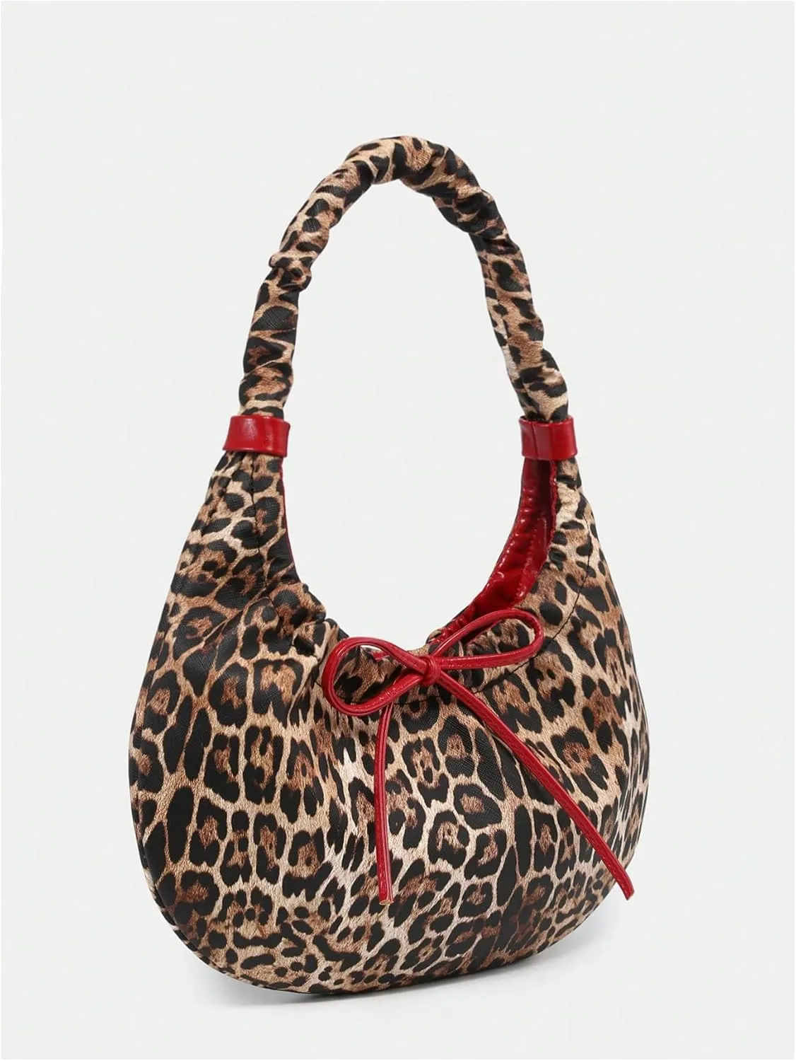 Verdusa Women's Cheetah Bow Tie Shoulder Handbags PU Leather Holiday Crescent Underarm Bags