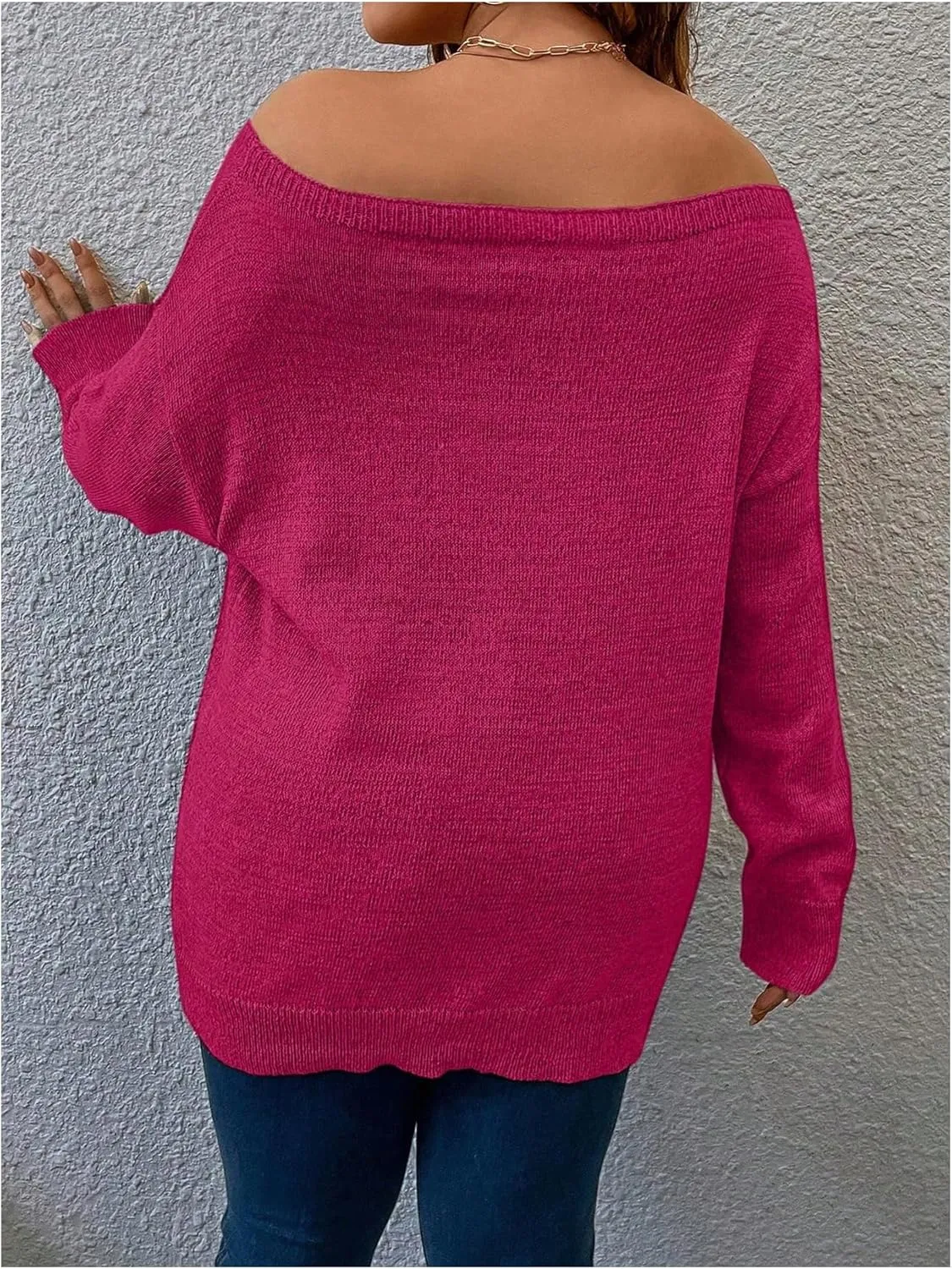 Verdusa Women's Plus Size Off The Shoulder Sweater Long Sleeve Pullover Lightweight Knit Tops