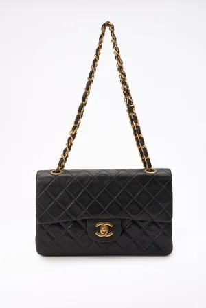 Vintage Chanel Classic Double Flap Bag Small Black Lambskin Leather