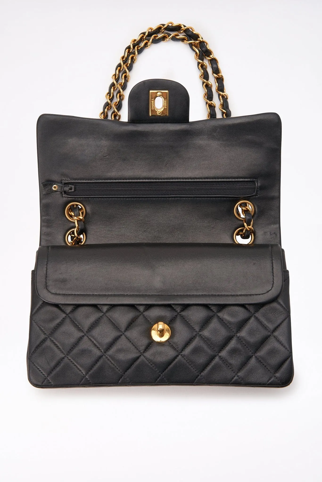 Vintage Chanel Classic Double Flap Bag Small Black Lambskin Leather