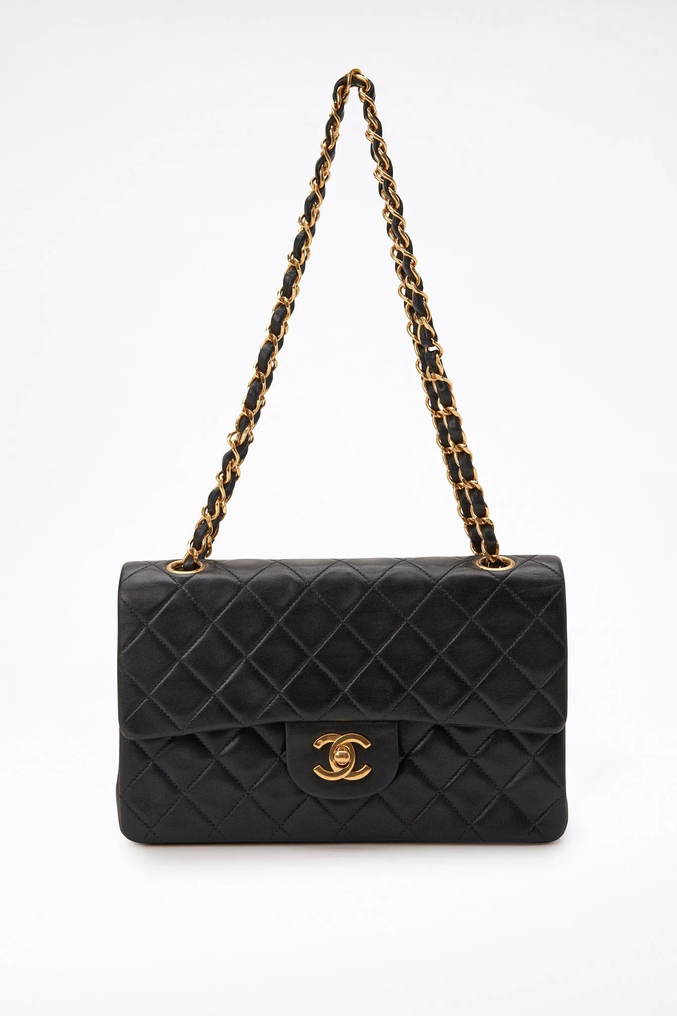 Vintage Chanel Classic Double Flap Bag Small Black Lambskin Leather