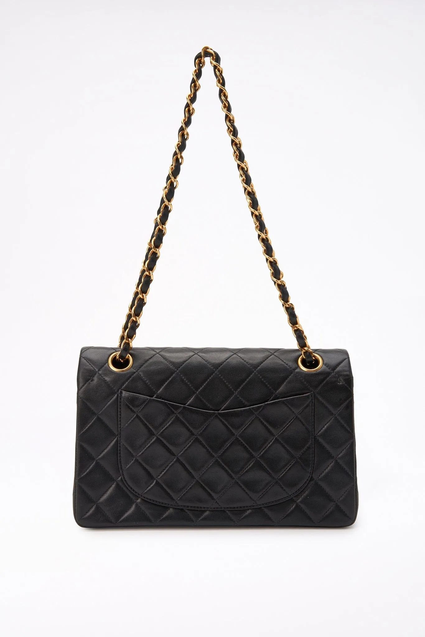 Vintage Chanel Classic Double Flap Bag Small Black Lambskin Leather
