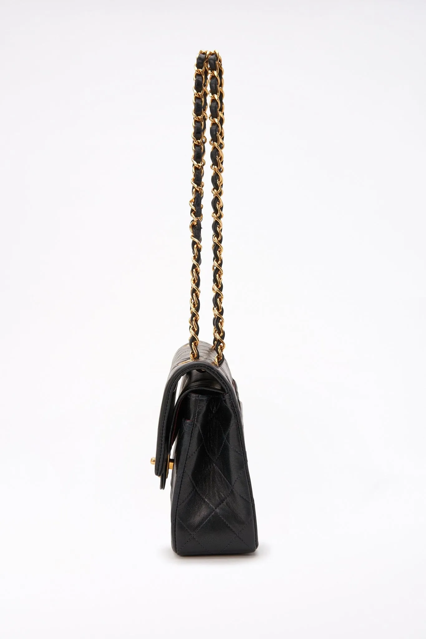 Vintage Chanel Classic Double Flap Bag Small Black Lambskin Leather