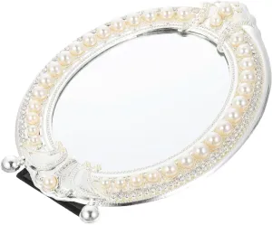 Vintage Makeup Mirror Tabletop Vanity Mirror Pearl Trim 12x16in Silver Classic Retro Style