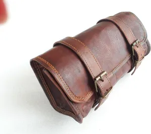 Vintage Motorcycle Genuine Goat Leather 2 Strap Buckle Closure Tool Brown Bag Quick Release Clasp REINFORCED for handlebars,Forks, Sissy Bar - 10"