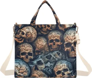 Vintage Skulls Pile Corduroy Women Tote Bag, Handbag Purse with Detachable Strap Small Size