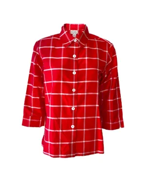 Vintage Window Pane Plaid Red Checkered Silk Top