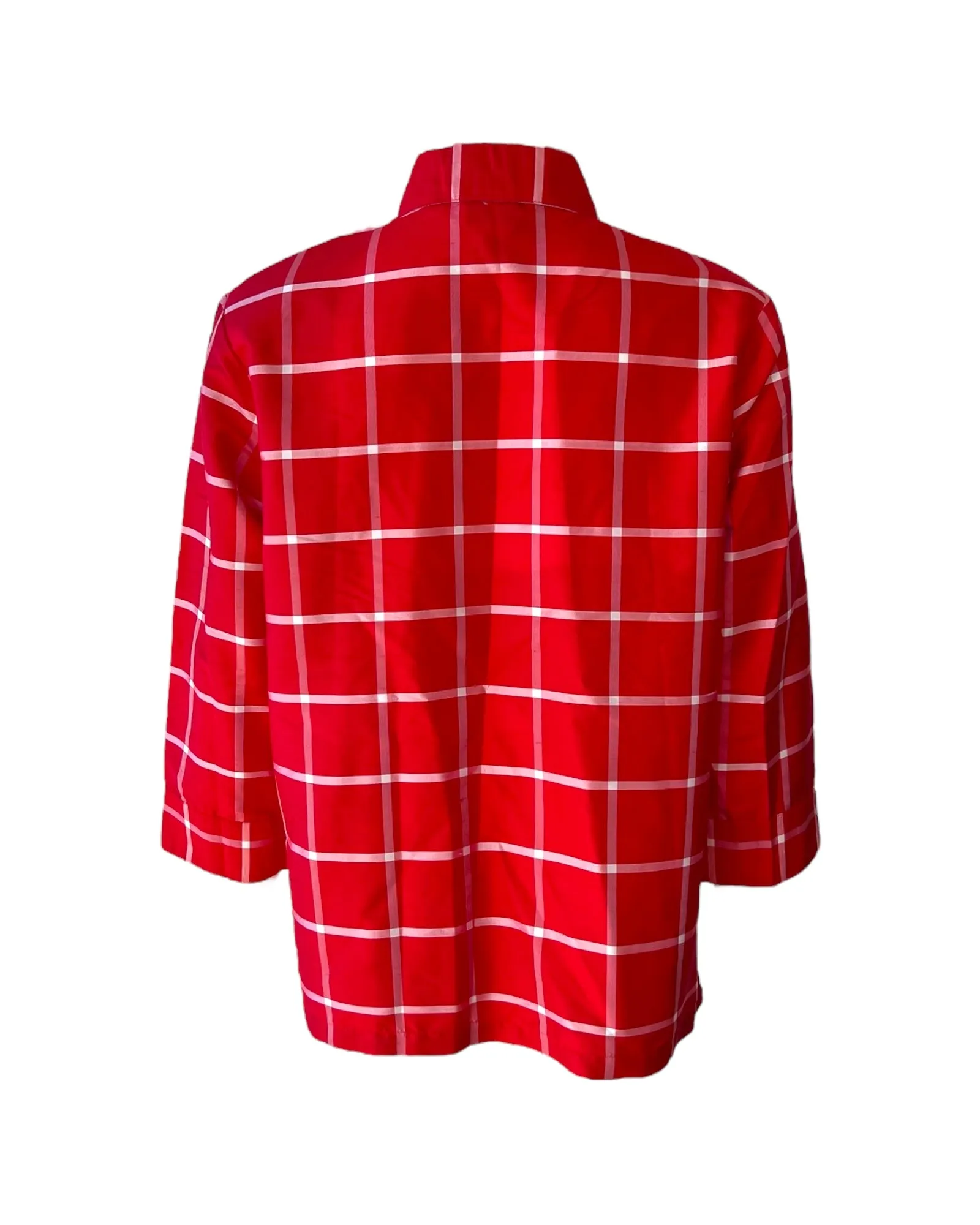 Vintage Window Pane Plaid Red Checkered Silk Top