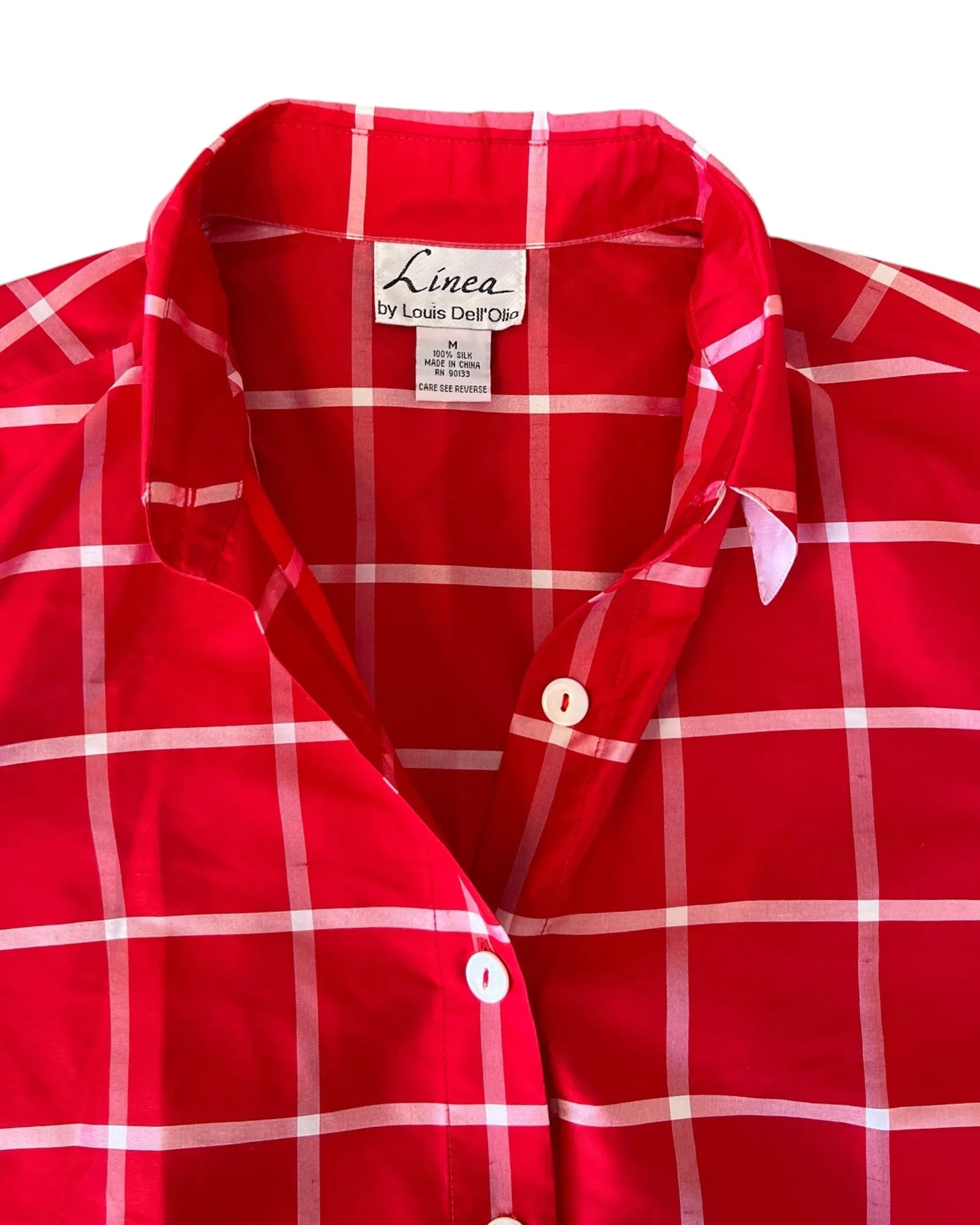 Vintage Window Pane Plaid Red Checkered Silk Top