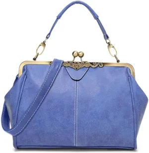 Vintage Women Tote BagsSmall Retro Handbags Kiss Lock Crossbody Bags Purse Frosted Leather Messenger Bag