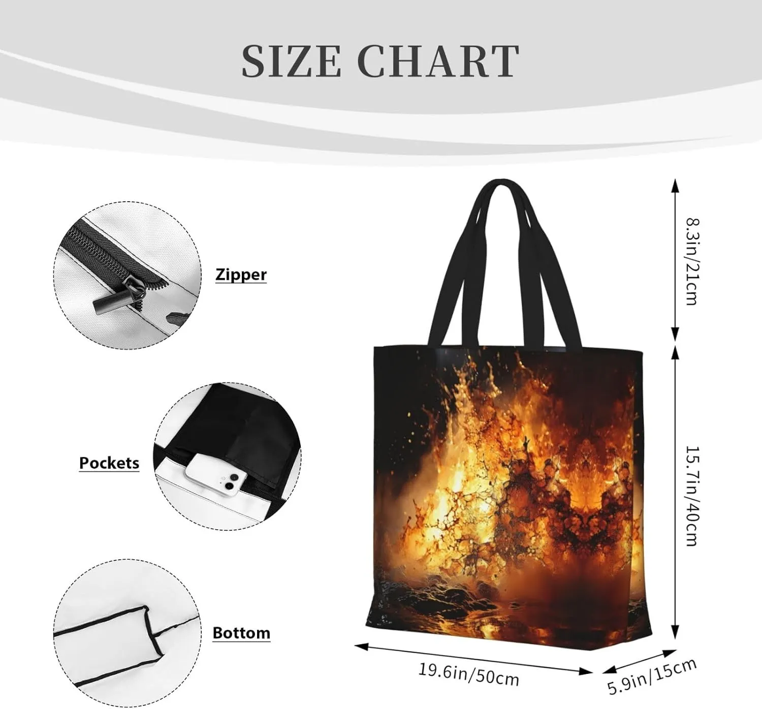 Volcano 3 Print Tote Bag Shoulde Bag Handbag Grocery Bags Reusable For Office Shopping Travel Casual Work Holiday