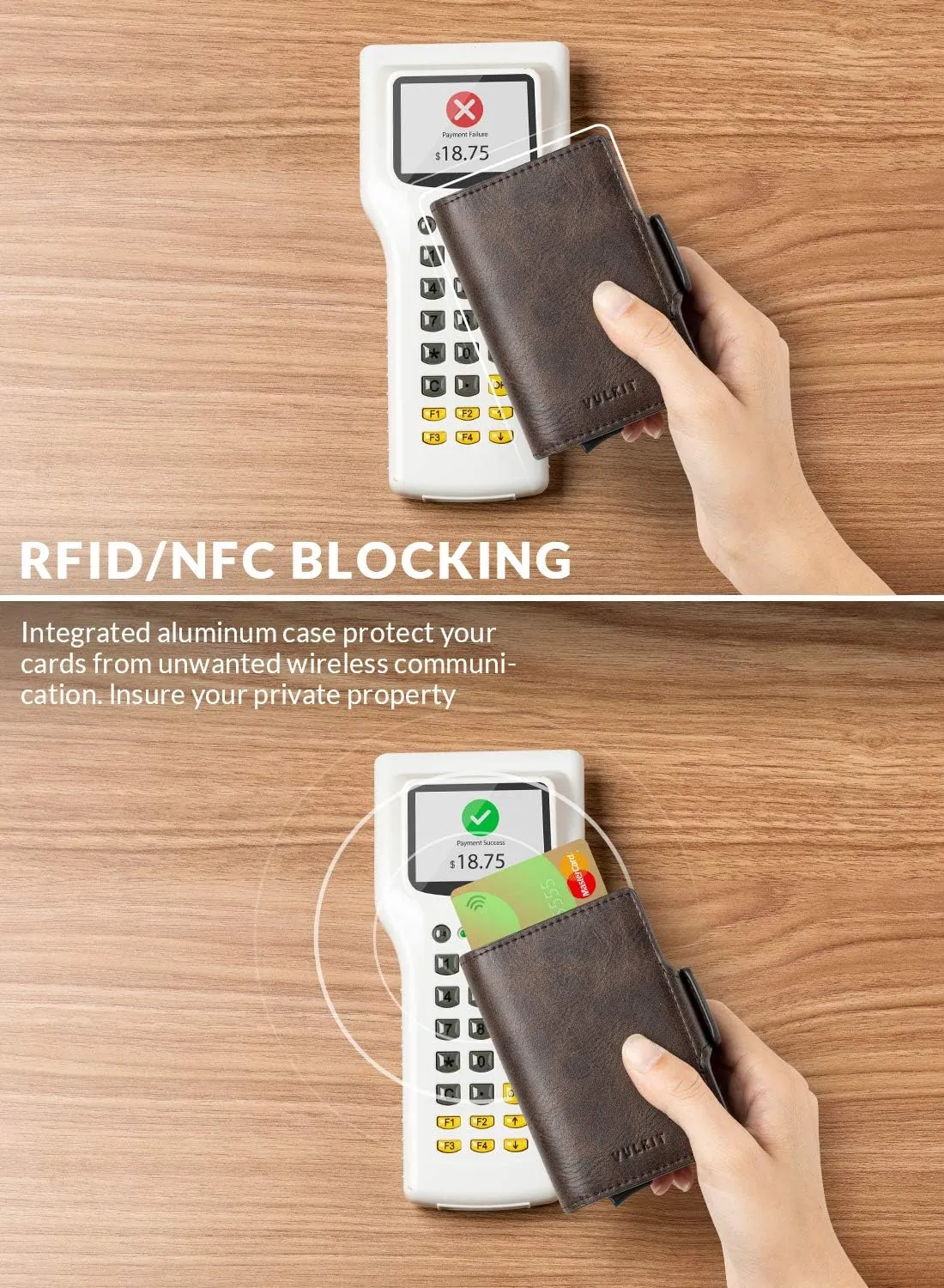 VULKIT Credit Card Holder RFID Blocking Leather Automatic Pop Up Wallet Magnetic Wallet Double Card Case for Men and Women