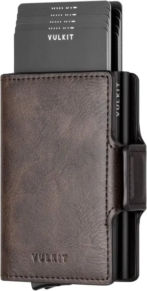 VULKIT Credit Card Holder RFID Blocking Leather Automatic Pop Up Wallet Magnetic Wallet Double Card Case for Men and Women