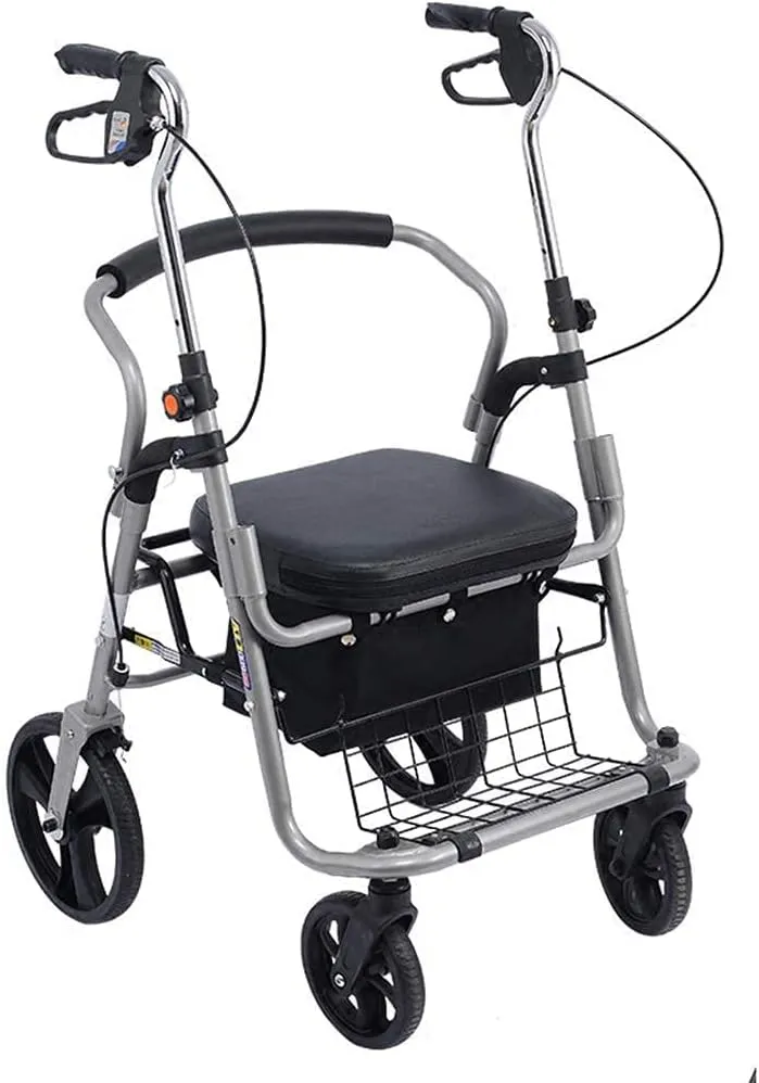 Walker for Seniors Transport Wheelchair Rollator Walker,with Seat,Backrest and Saddle Bag,Suitable for The Elderly,Disabled People - Aluminum Alloy Rollator Walk