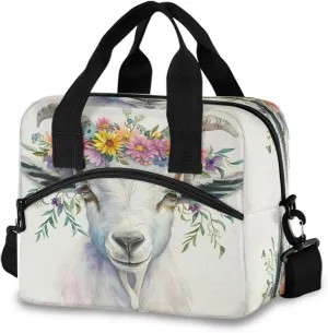 Watercolor Goat Lunch Box for Men Women Adults Insulated Lunch Bag Cooler Bag with Adjustable Shoulder Strap for Work Picnic Travel