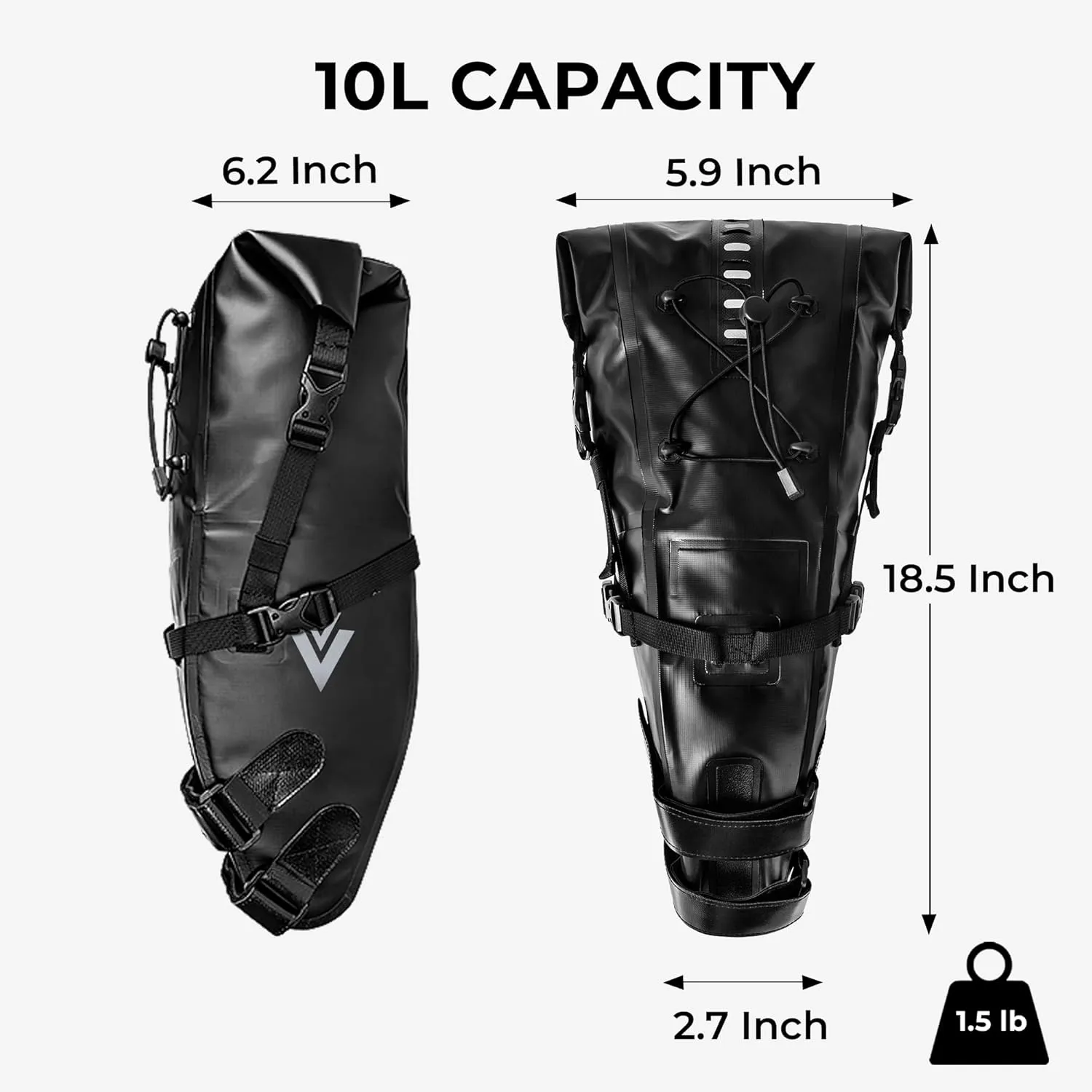 Waterproof Bicycle Saddle Bag - 10L Roll-Top Closure Cycling Bike Seat Bag Under Seat Storage Pack for Mountain Road Bike Travel (Black)