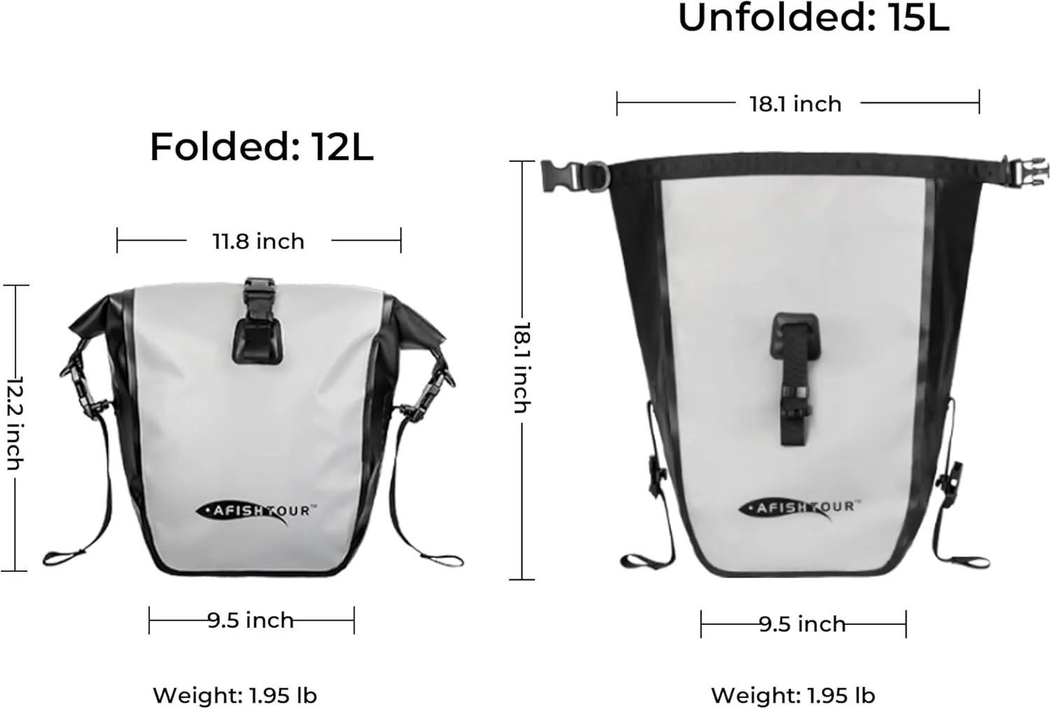 Waterproof Bike Pannier - 15L Saddle Bag for Bicycles Rear Rack - Bike Bag for Grocery, Laptop (Grey,1 PCS)
