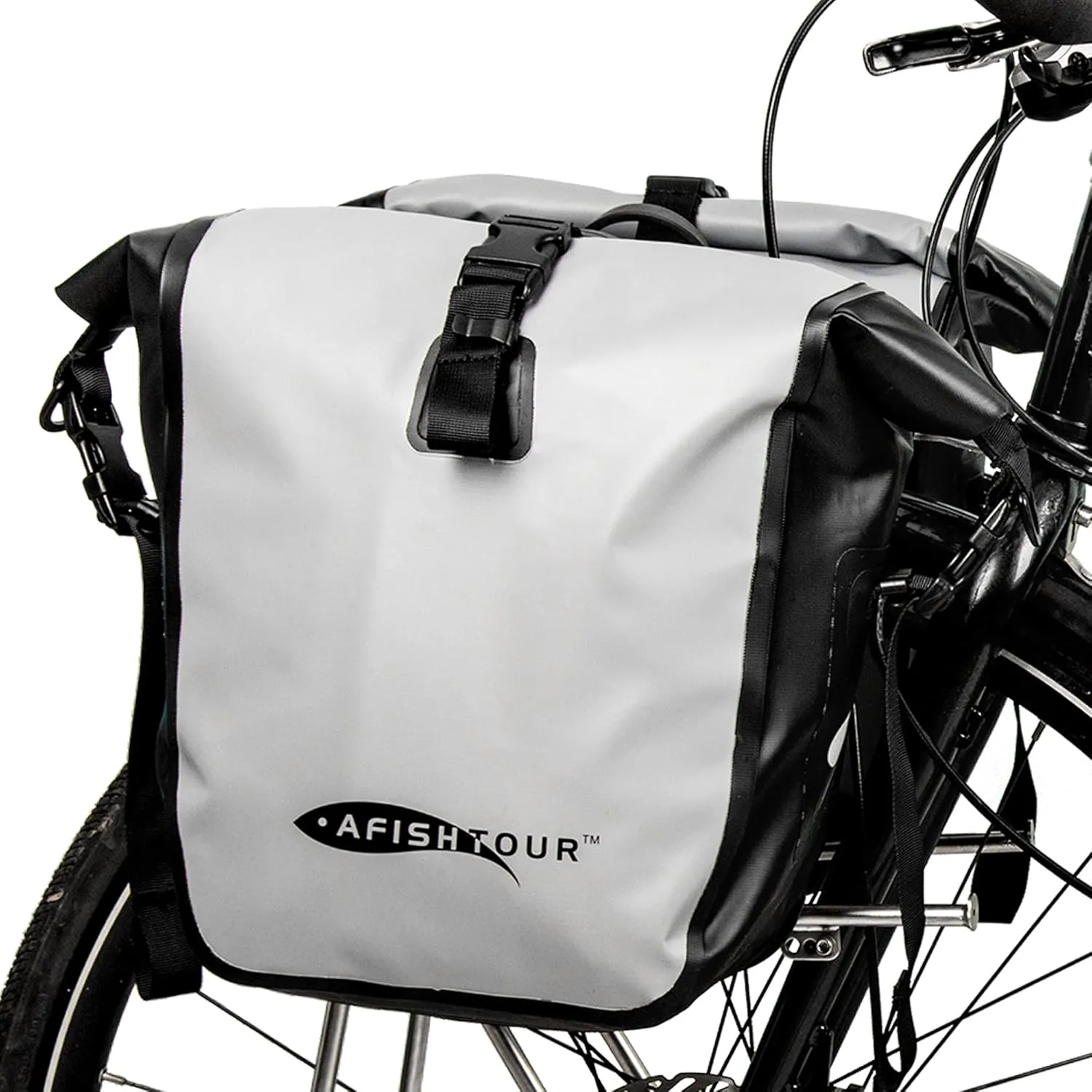 Waterproof Bike Pannier - 15L Saddle Bag for Bicycles Rear Rack - Bike Bag for Grocery, Laptop (Grey,1 PCS)