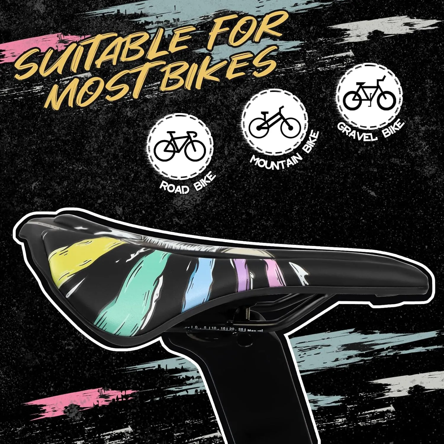 Waterproof Bike Saddle with Reflective Strips – Comfortable Bicycle Seat for Road & Mountain Bikes, Hollow Design for Reduced Wind Resistance and Dry Riding，Multicolor