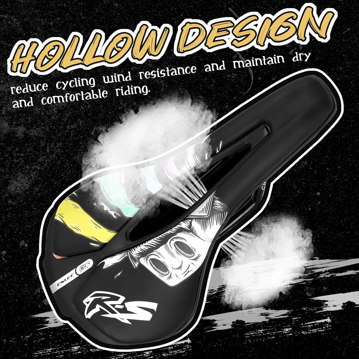 Waterproof Bike Saddle with Reflective Strips – Comfortable Bicycle Seat for Road & Mountain Bikes, Hollow Design for Reduced Wind Resistance and Dry Riding，Multicolor