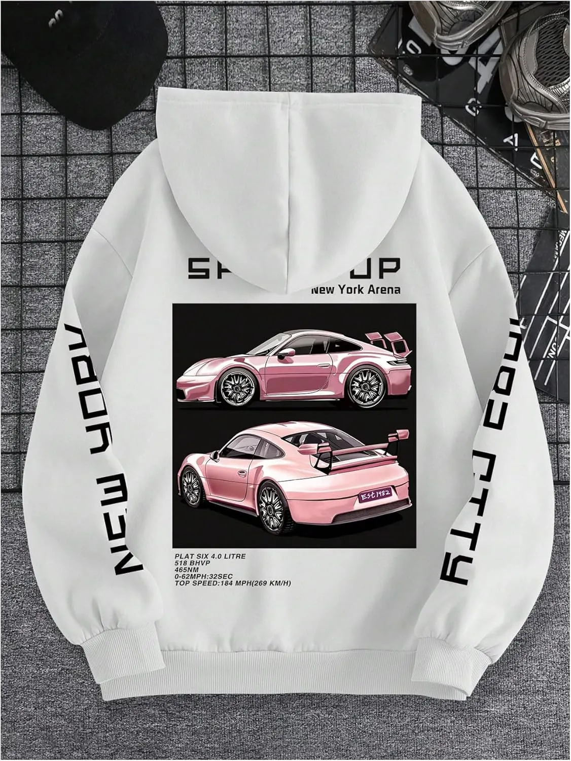 WDIRARA Men's Graphic Print Drop Shoulder Zipper Hoodies Long Sleeve Sweatshirts with Pockets