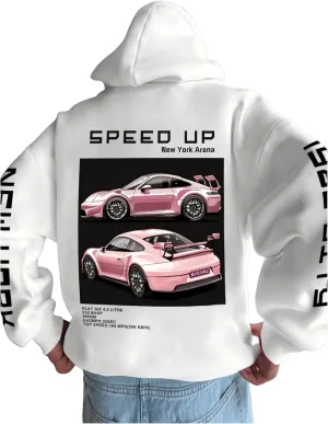 WDIRARA Men's Graphic Print Drop Shoulder Zipper Hoodies Long Sleeve Sweatshirts with Pockets