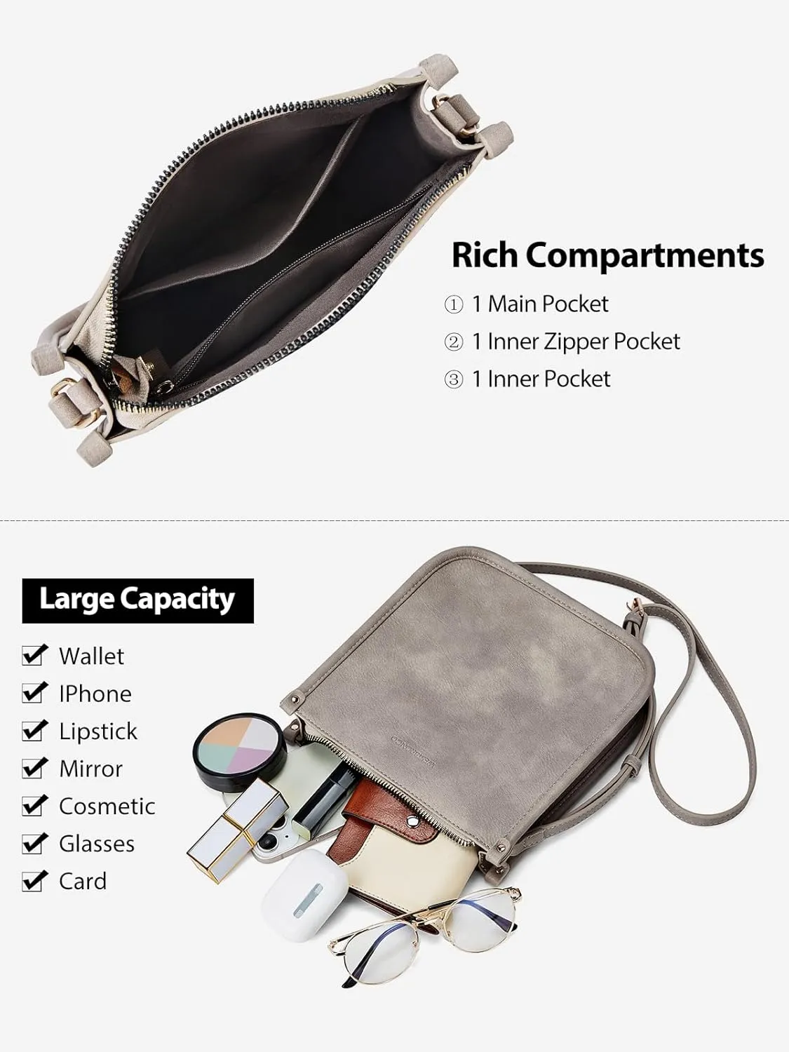 WESTBRONCO Crossbody Bag for Women Vegan Leather Wallet Purses Satchel Shoulder Bags Small Size