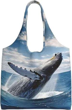 Whale above sea water Print Aesthetic Tote Bags Large Beach Bag Canvas Shoulder Bag Reusable Shopping Bags