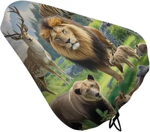 Wild Animals Bike Seat Cover Water-Repellent Exercise Bike Seat Cushion Bicycle Saddle Cover with Drawstring Rain Snow Dust Covers for City Mountain Road Biking