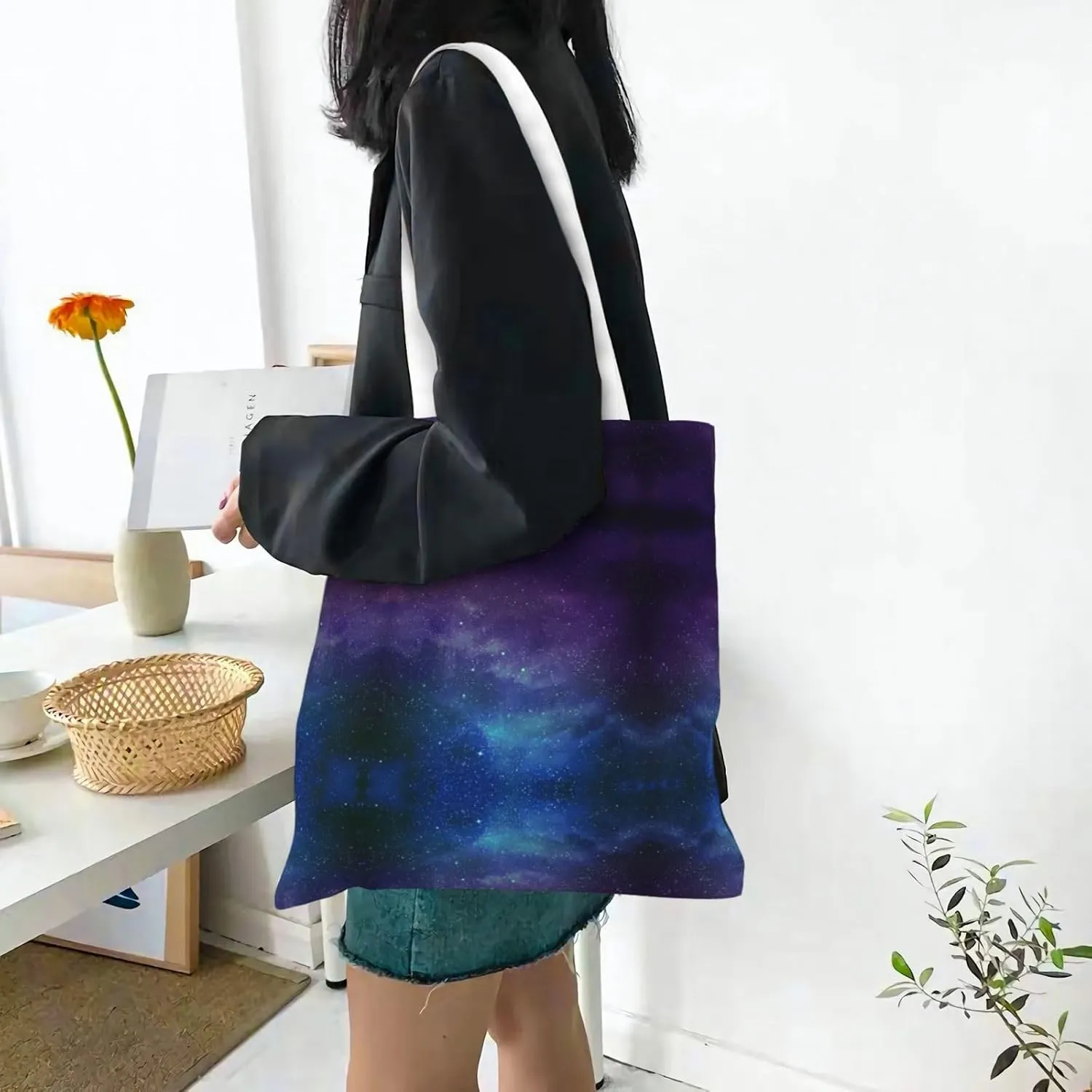 Wild Animals Print Large Canvas Beach Travel Reusable Grocery Shopping Tote Bag Portable Storage Handbag