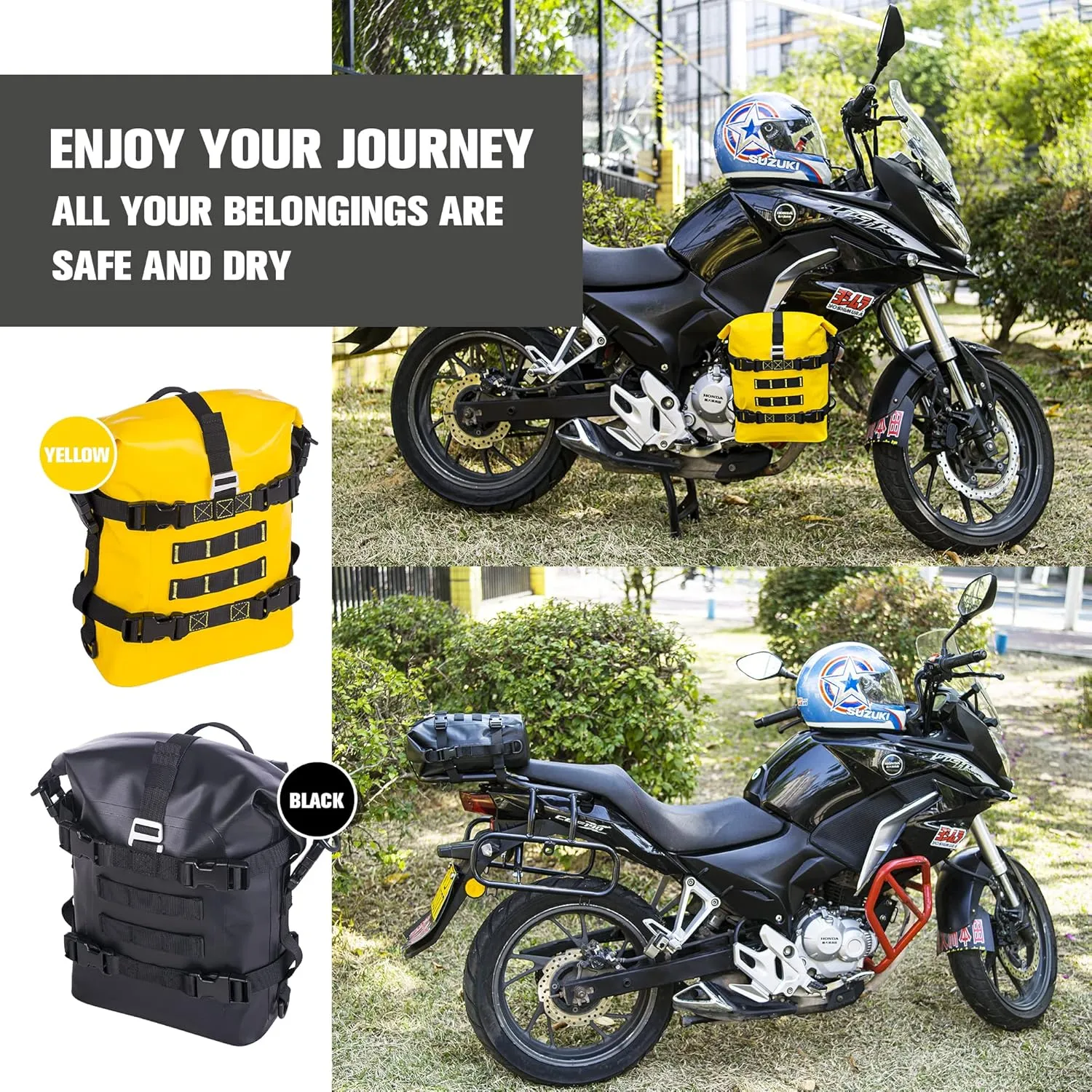 WILD HEART Waterproof Crash Bar Bags 6L/8L/15L Motorcycle Bag used as Motorcycle Luggage Sissy Bar Back Seat Saddle Rack Rear Fender Pouch Dirt Bike Gear Side Tool Bag Pack for moto ATV
