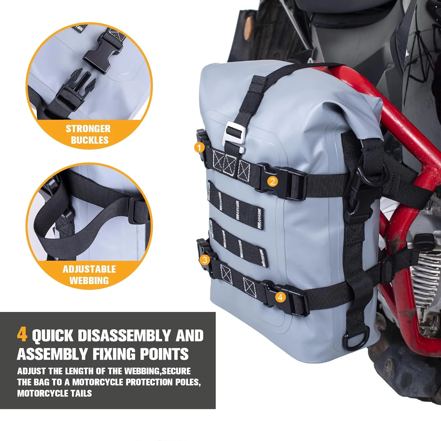 WILD HEART Waterproof Crash Bar Bags 6L/8L/15L Motorcycle Bag used as Motorcycle Luggage Sissy Bar Back Seat Saddle Rack Rear Fender Pouch Dirt Bike Gear Side Tool Bag Pack for moto ATV