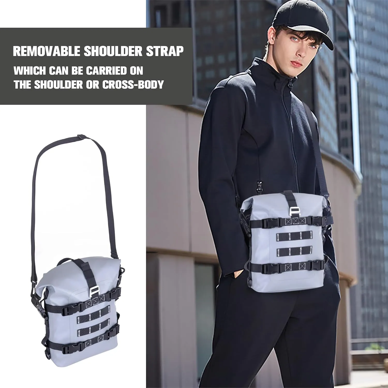 WILD HEART Waterproof Crash Bar Bags 6L/8L/15L Motorcycle Bag used as Motorcycle Luggage Sissy Bar Back Seat Saddle Rack Rear Fender Pouch Dirt Bike Gear Side Tool Bag Pack for moto ATV