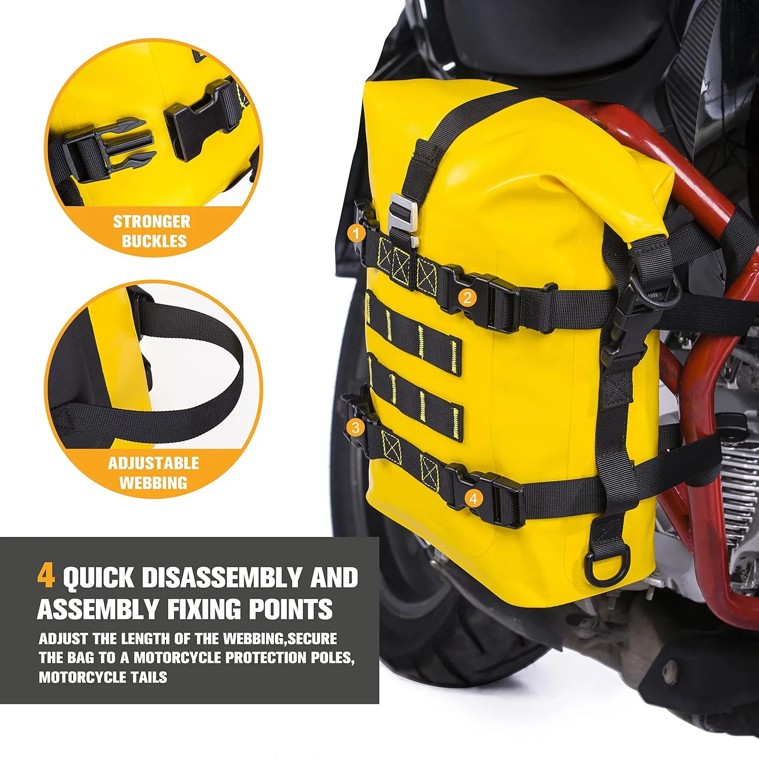 WILD HEART Waterproof Crash Bar Bags 6L/8L/15L Motorcycle Bag used as Motorcycle Luggage Sissy Bar Back Seat Saddle Rack Rear Fender Pouch Dirt Bike Gear Side Tool Bag Pack for moto ATV