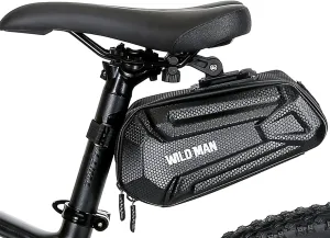WILD MAN 3D Hard Shell Bike Seat Bag with Silver Reflective Strip, Quick Release 1.2L (Black)