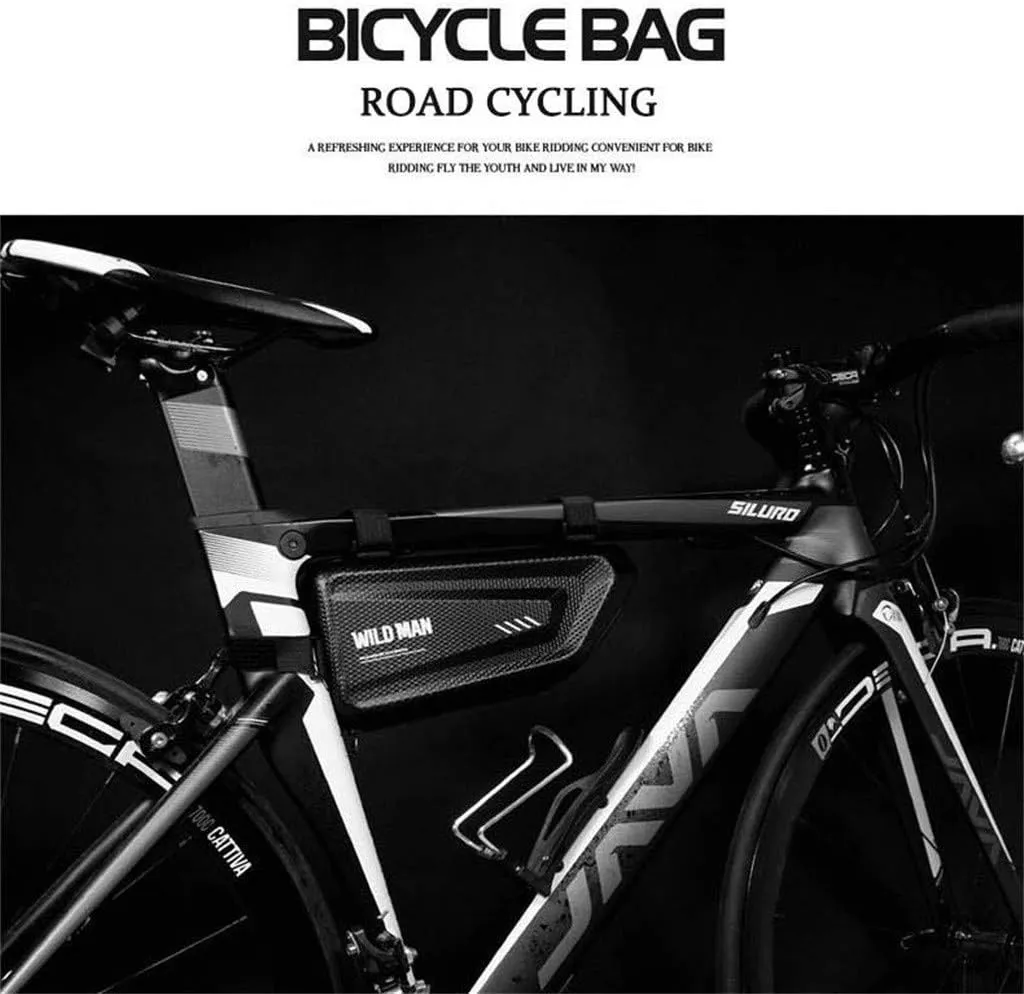WILD MAN Rainproof Hard Shell Triangle Bike Saddle Bag For Frame under Seat For Road Mountain Cycling (Black,E4)