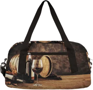 Wine Glass Wooden Barrel Wine Bottle Kids Duffel Bag for Girls Boys Teens, Wine Oil Painting Dance Bag Overnight Small Duffel Bag Carry On Weekend Sports Gym Travel Bag for School Practice Gymnastics Ballet