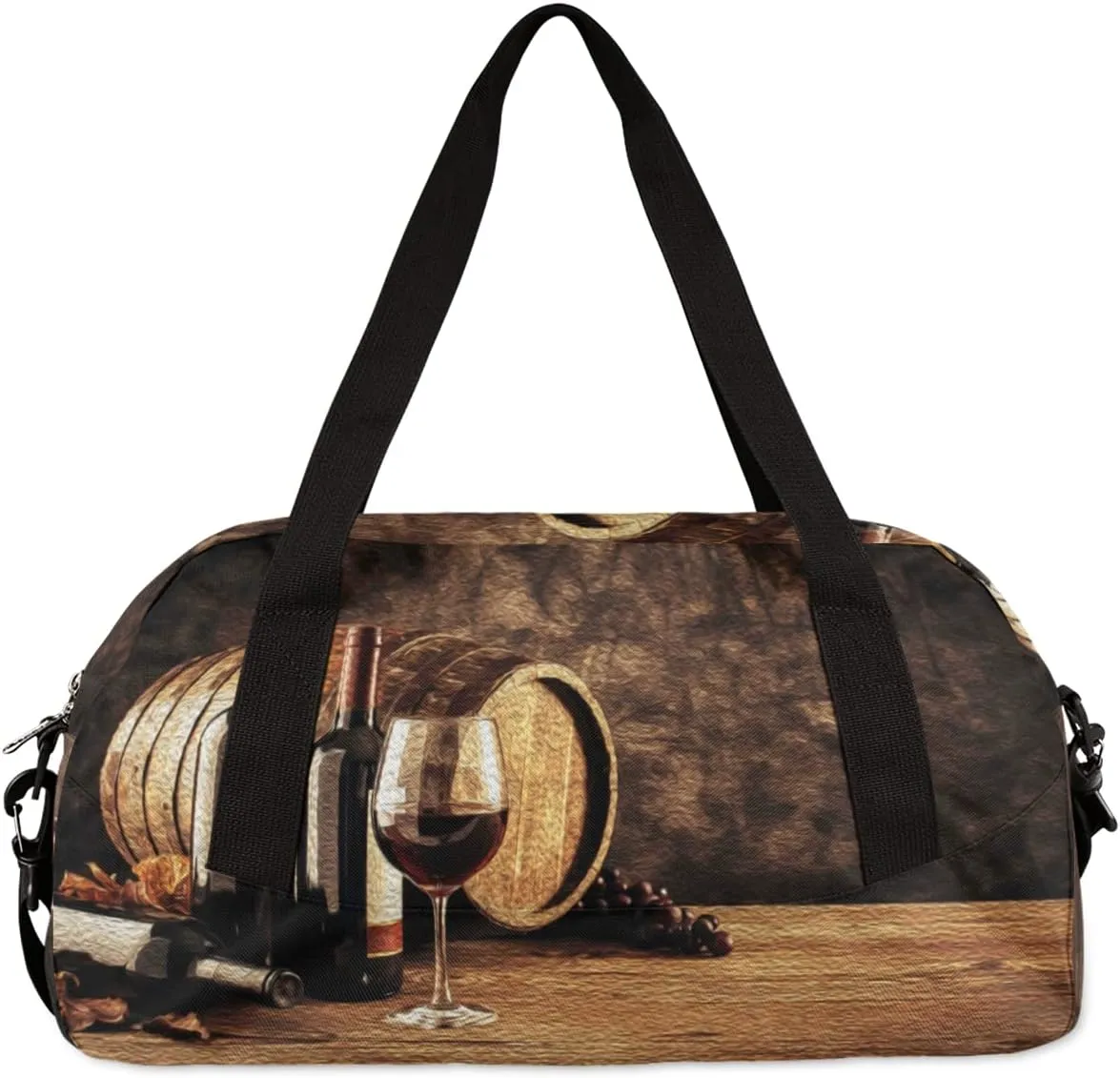 Wine Glass Wooden Barrel Wine Bottle Kids Duffel Bag for Girls Boys Teens, Wine Oil Painting Dance Bag Overnight Small Duffel Bag Carry On Weekend Sports Gym Travel Bag for School Practice Gymnastics Ballet