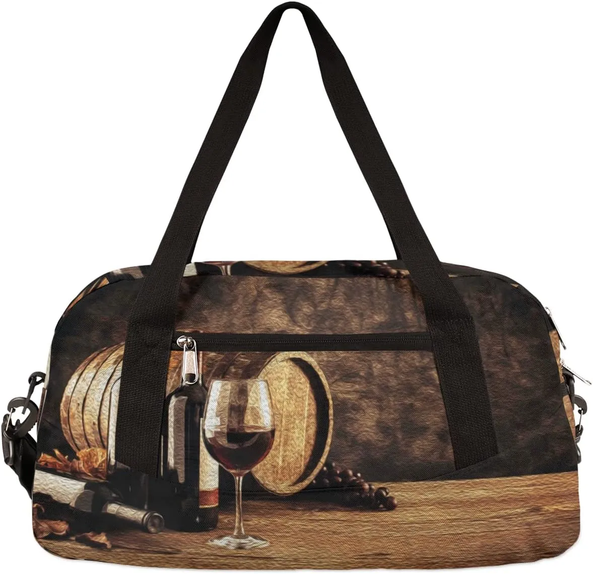 Wine Glass Wooden Barrel Wine Bottle Kids Duffel Bag for Girls Boys Teens, Wine Oil Painting Dance Bag Overnight Small Duffel Bag Carry On Weekend Sports Gym Travel Bag for School Practice Gymnastics Ballet