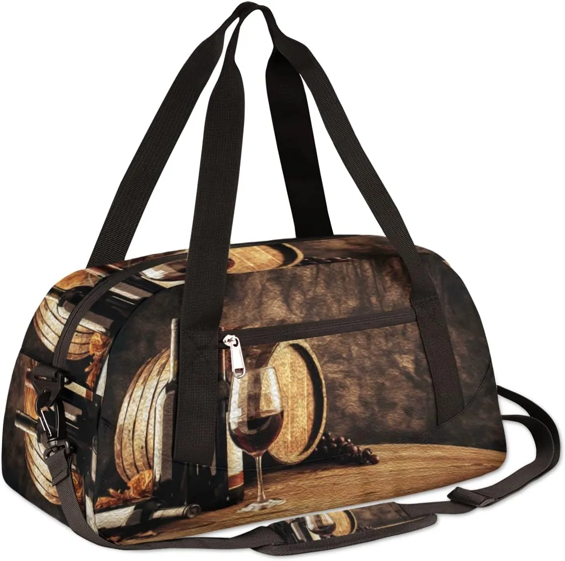 Wine Glass Wooden Barrel Wine Bottle Kids Duffel Bag for Girls Boys Teens, Wine Oil Painting Dance Bag Overnight Small Duffel Bag Carry On Weekend Sports Gym Travel Bag for School Practice Gymnastics Ballet
