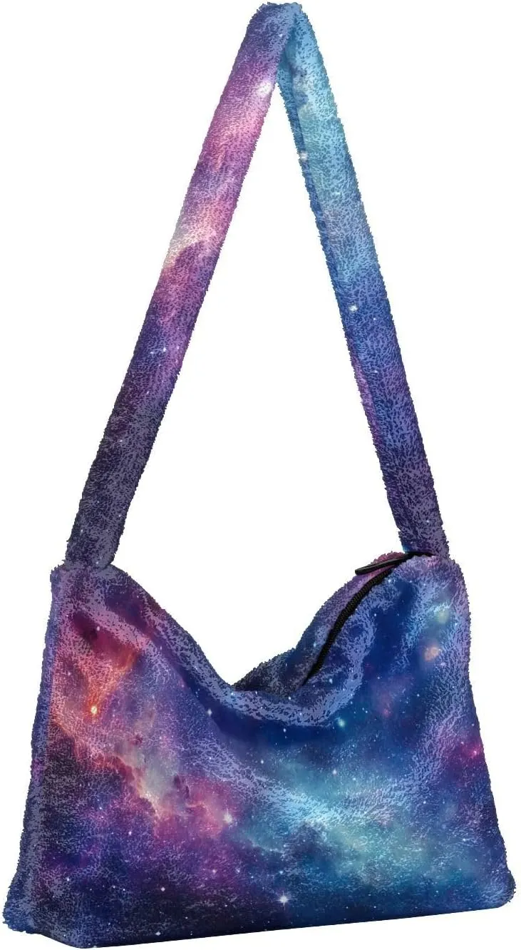 Winter Christmas Forest Deer Plush Shoulder Bag, Book Bags for Women, Autumn Handbags