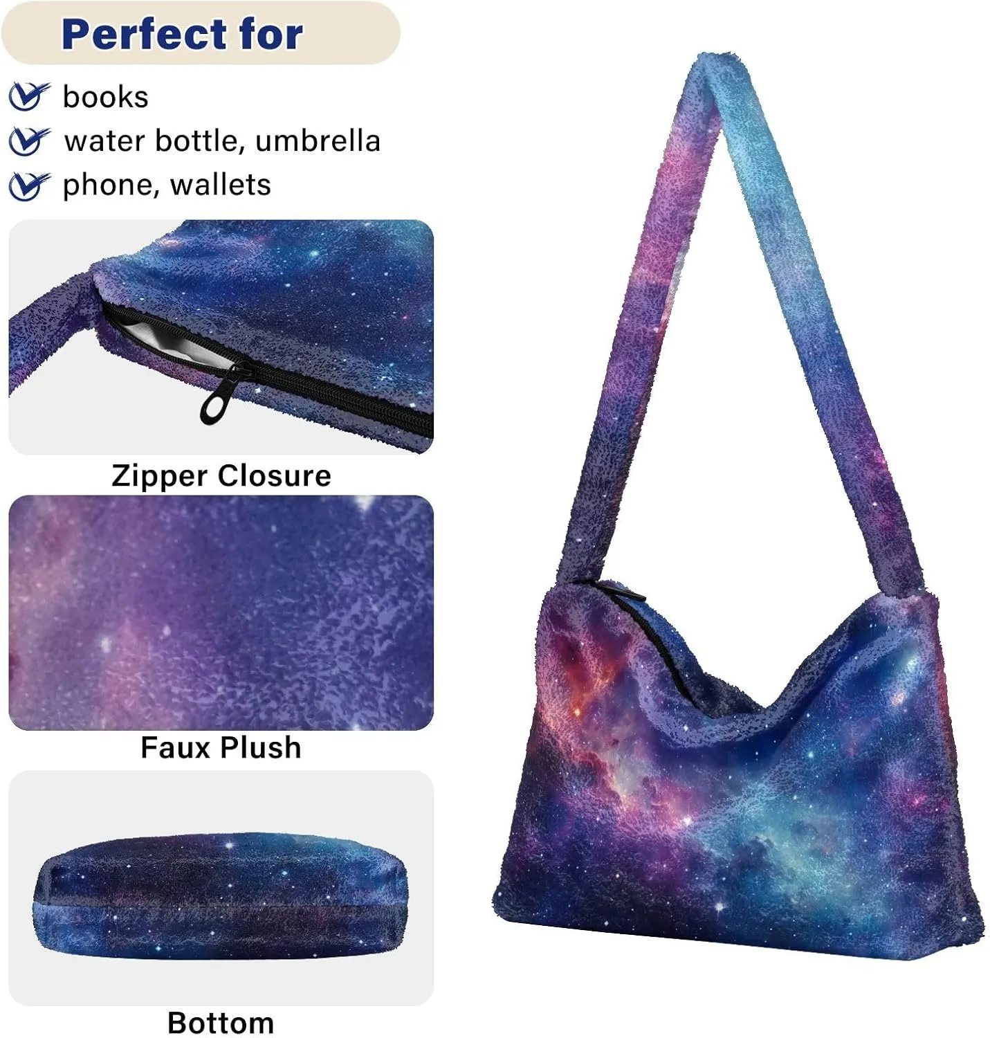 Winter Christmas Forest Deer Plush Shoulder Bag, Book Bags for Women, Autumn Handbags