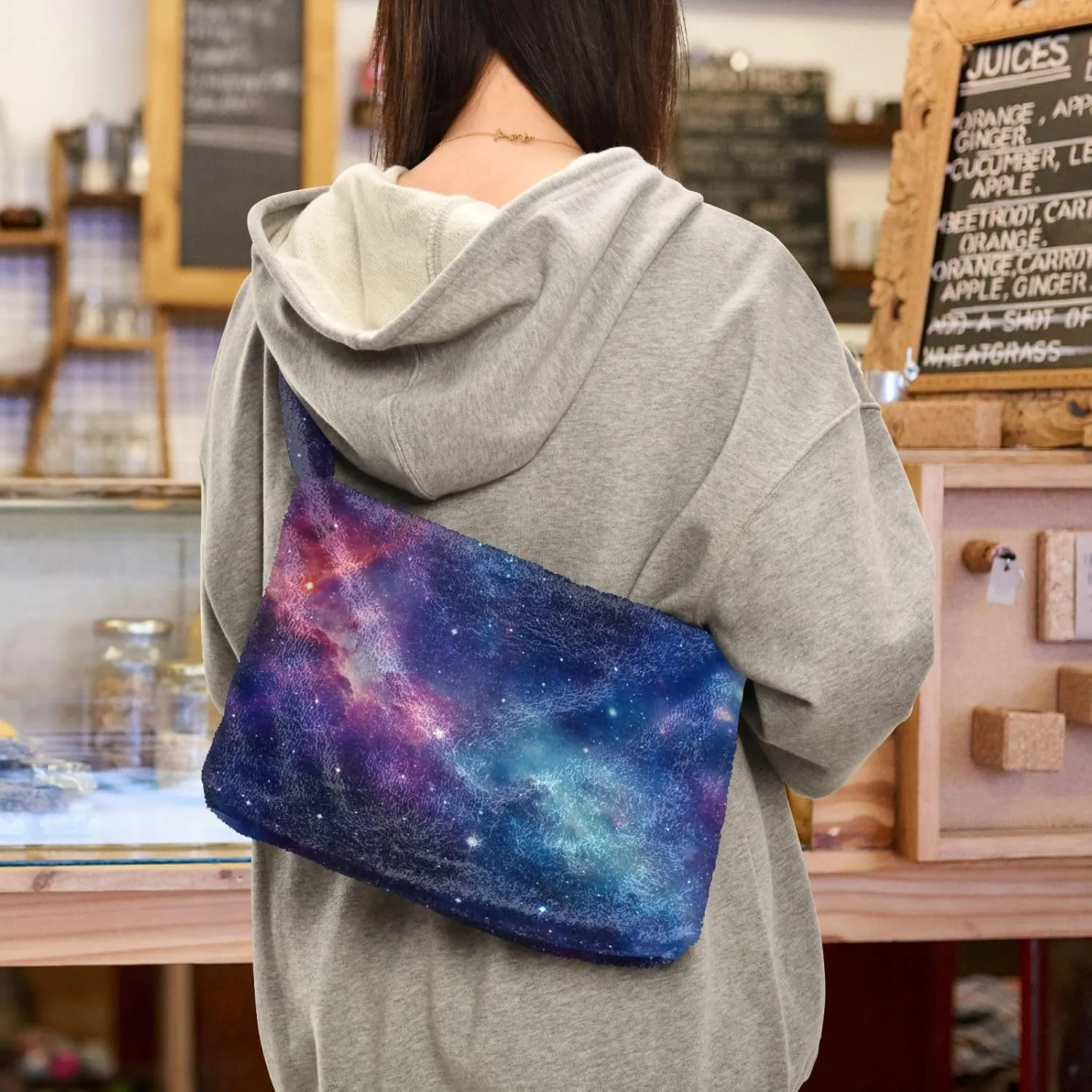 Winter Christmas Forest Deer Plush Shoulder Bag, Book Bags for Women, Autumn Handbags