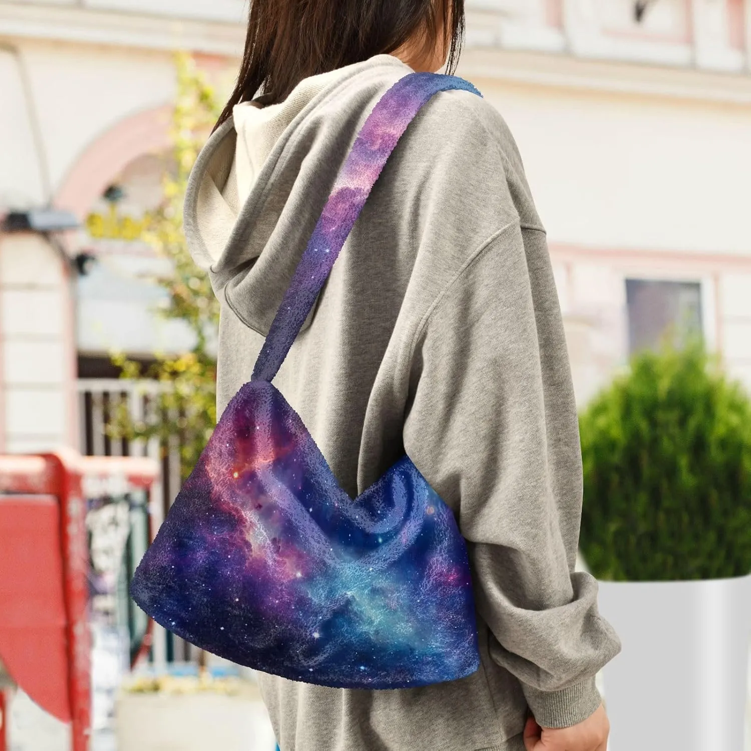 Winter Christmas Forest Deer Plush Shoulder Bag, Book Bags for Women, Autumn Handbags