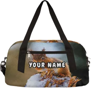 Winter Cute Squirrel Personalized Kids Duffel Bag for Girls Boys, Squirrel Customized Name Dance Bag Overnight Small Duffel Bag Carry On Weekend Sports Gym Travel Bag for School Practice Gymnastics Ballet