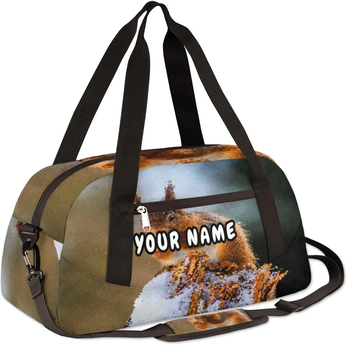Winter Cute Squirrel Personalized Kids Duffel Bag for Girls Boys, Squirrel Customized Name Dance Bag Overnight Small Duffel Bag Carry On Weekend Sports Gym Travel Bag for School Practice Gymnastics Ballet